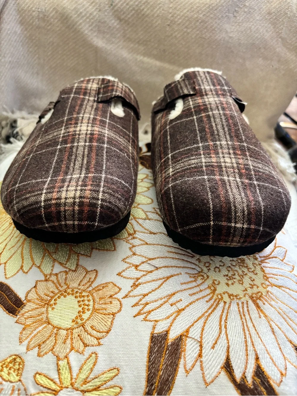Fitory Brown Plaid Cork Mule Shoes Men’s Size 13